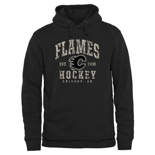 Calgary Flames Black Camo Stack Pullover Hoodie