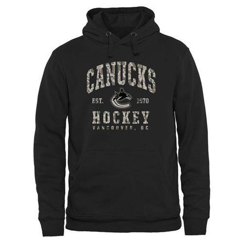 Vancouver Canucks Black Camo Stack Pullover Hoodie Vancouver Canucks Black Camo Stack Pullover Hoodie