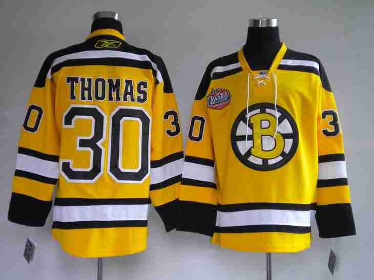 Boston Bruins 30# Yellow THOMAS WINTER CLASSIC VINTAGE jerseys