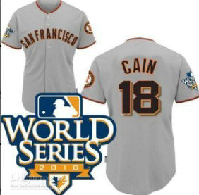 San Francisco Giants 18 Cain 2010 World Series Gray Jersey