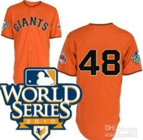 San Francisco Giants 48 Lincecum 2010 World Series Orange Jersey
