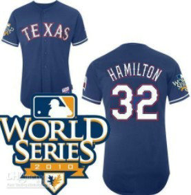Texas Rangers 32 Hamilton 2010 World Series Blue Jersey