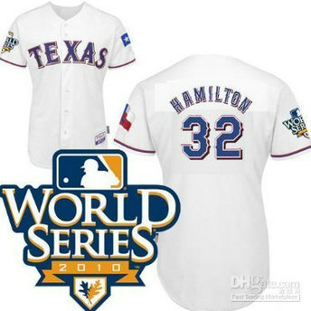 Texas Rangers 32 Hamilton 2010 World Series White Jersey