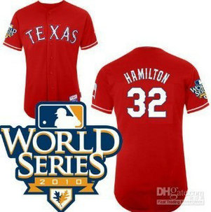 Texas Rangers 32 Hamilton 2010 World Series Red Jersey