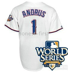 Texas Rangers 1 Elvis Andrus 2010 World Series White Jersey