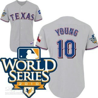Texas Rangers 10 Young 2010 World Series Gray Jersey