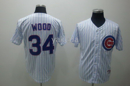Chicago Cubs 34 Wood White With Pinstripe Home Baseball Jersey