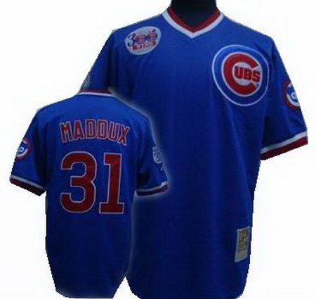 Chicago Cubs 31 MADDUX blue mitchellandness Jersey