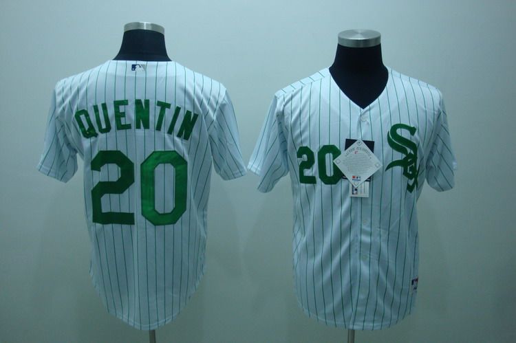 MLB Jerseys Chicago White sox #20 QUENTIN White Green Strip Jersey