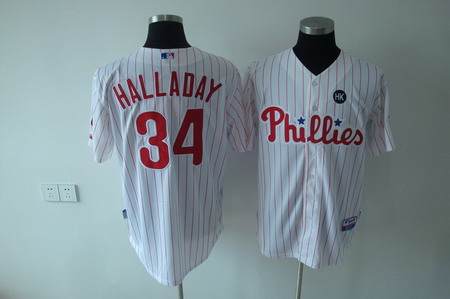 Philadelphia Phillies Roy Halladay 34 White Pinstrip Jersey