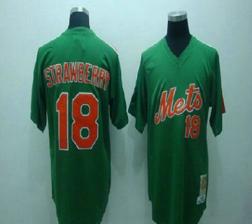 MLB Jerseys New York Mets #18 STRAWBERRY Green