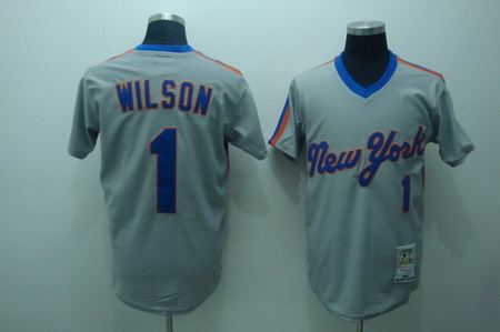 New York Mets 1 Mookie Wilson grey Jerseys Mitchell and Ness
