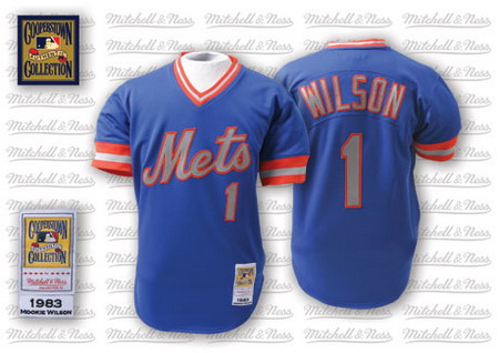 New York Mets 1 Mookie Wilson blue Jerseys Mitchell and Ness