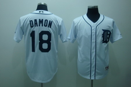 Detroit Tigers 18 Johnny Damon White Jersey