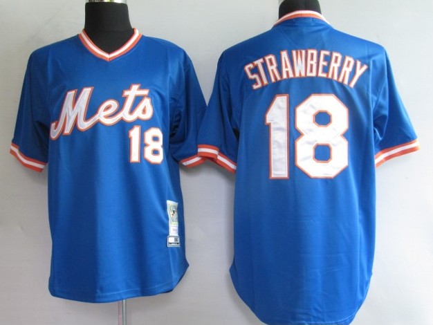 MLB Jerseys New York Mets 18 Strawberry Blue [M&N