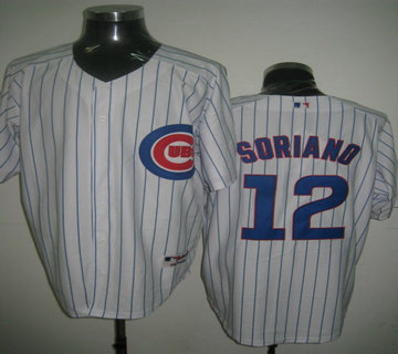 Chicago Cubs 12 Alfonso Soriano White Jerseys