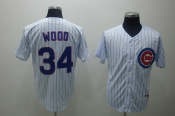 Chicago Cubs 34 wood white jerseys(blue strip)