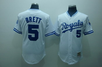 Kansas City Royals 5 George Brett white jerseys Mitchell and ness