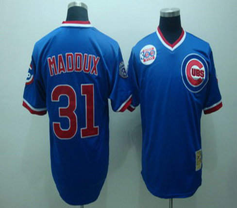 Chicago Cubs 31 Greg Maddux Blue Jerseys Throwback