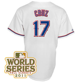 Texas Rangers 17 Nelson Cruz Home Jersey 2011 World Series Patch
