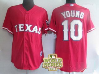 2011 World Series Texas Rangers #10 Michael Young red color baseball jersey
