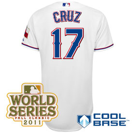 Texas Rangers 17 Nelson Cruz Home Cool Base Jersey 2011 World Series Patch