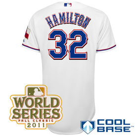 Texas Rangers 32 Josh Hamilton Home Cool Base Jersey 2011 World Series Patch