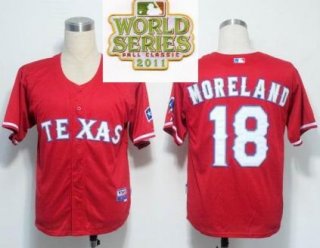 Texas Rangers 18 Mitch Moreland Red 2011 World Series Fall Classic MLB Jerseys