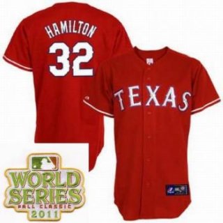Texas Rangers 32 Josh Hamilton Red 2011 World Series Fall Classic MLB Jerseys