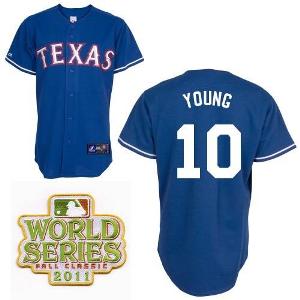 Texas Rangers 10 Michael Young Blue 2011 World Series Fall Classic MLB Jerseys