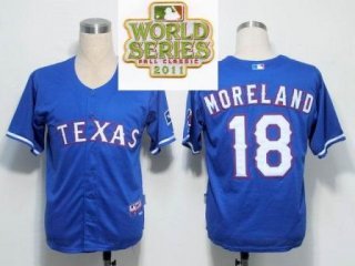 Texas Rangers 18 Mitch Moreland Blue 2011 World Series Fall Classic MLB Jerseys
