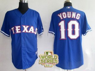 2011 World Series Texas Rangers #10 Michael Young blue color baseball jersey