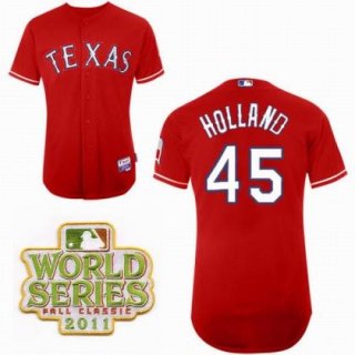 Texas Rangers 45 Derek Holland Red 2011 World Series Fall Classic MLB Jerseys