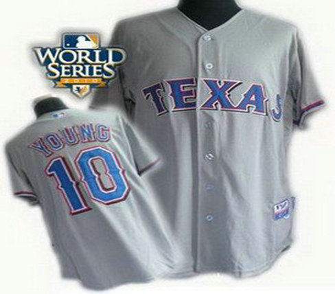 Texas Rangers 10 Michael Young 2010 World Series Patch Cream gray