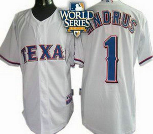 Texas Rangers 1 Elvis Andrus 2010 World Series Patch Jersey white