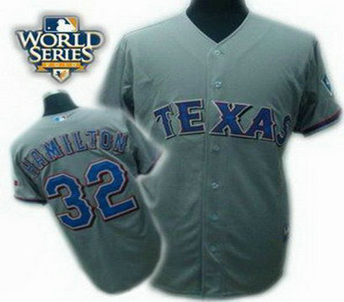 Texas Rangers 32 Josh Hamilton 2010 World Series Patch jerseys gray