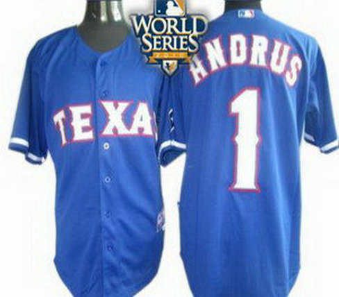Texas Rangers 1 Elvis Andrus 2010 World Series Patch Jersey blue