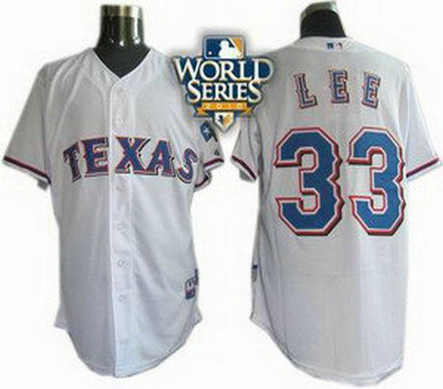 Texas Rangers 33 Cliff Lee 2010 World Series Patch Jersey white