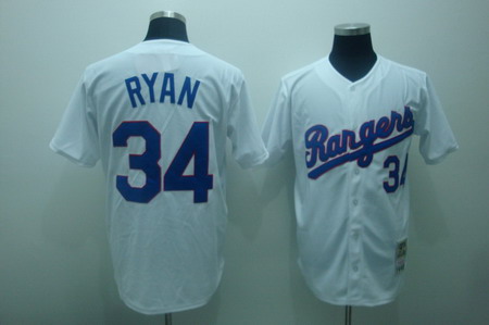 Texas Rangers RYAN #34 Throwback white Jersey