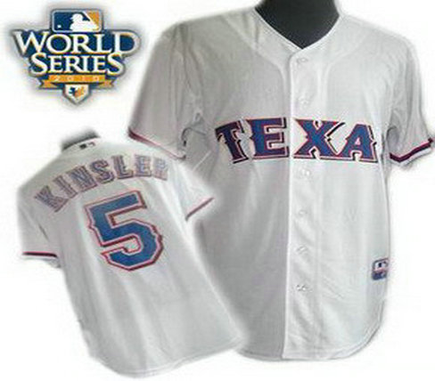 Texas Rangers 5 Ian Kinsler 2010 World Series Patch jerseys white
