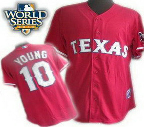 Texas Rangers 10 Michael Young 2010 World Series Patch Cream red