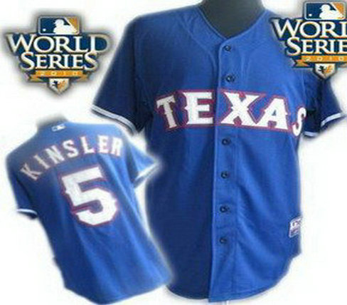 Texas Rangers 5 Ian Kinsler 2010 World Series Patch jerseys blue