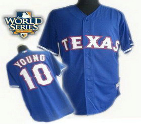 Texas Rangers 10 Michael Young 2010 World Series Patch Cream blue