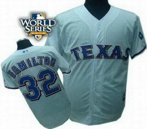 Texas Rangers 32 Josh Hamilton 2010 World Series Patch jerseys white
