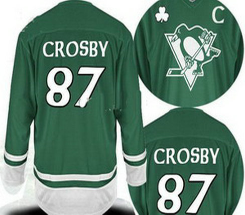 2011 St Pattys Day Pittsburgh Penguins 87 Sindney Crosby Green Jersey