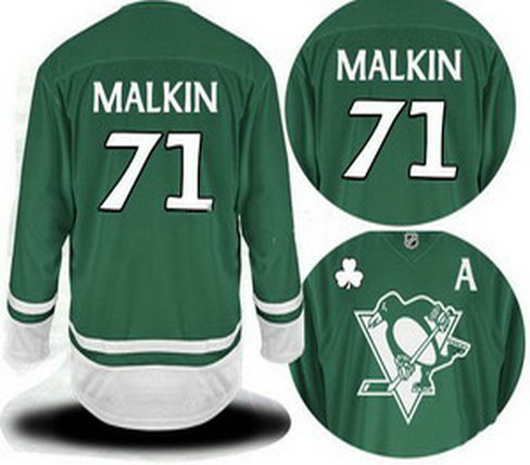 2011 St Pattys Day Pittsburgh Penguins 71 Evgeni Malkin Green Jersey