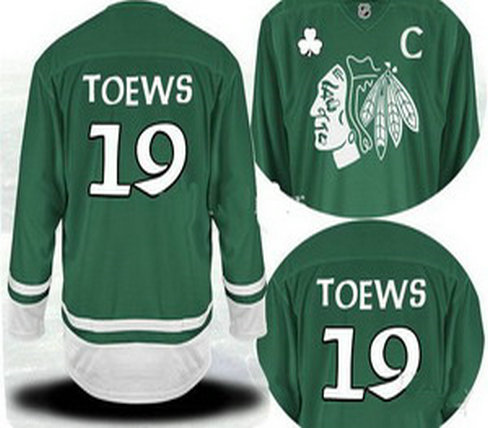 2011 St Pattys Day Chicago Blackhawks 19 Jonathan Toews C Patch Green Jersey