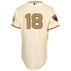 MLB Giants 18# Cain cream gold words Jerseys