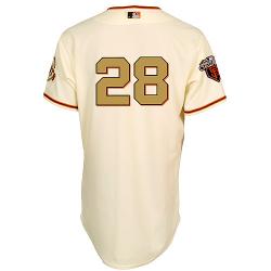 MLB Giants 28# Posey cream gold words Jerseys