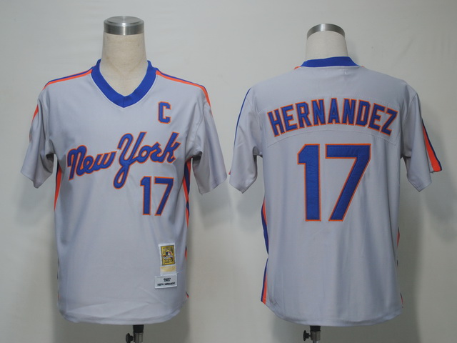 New York Mets 17 Hernandez Jerseys Grey M&N